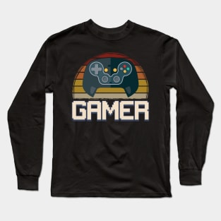 Vintage Retro Gamer Graphic Tees Video Game Player Gift Long Sleeve T-Shirt